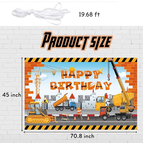 Construction Happy Birthday Banner / Backdrop Dump Truck Excavator Crane Digger - Picture 2 of 3